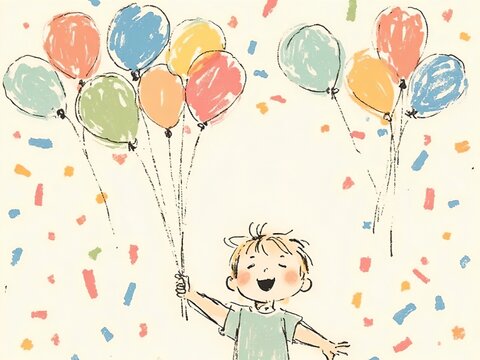 キッズ, 子供, こども, 男の子, 少年, 風船, バルーン, カラフル, イベント, お祝い, バースデー, 誕生日, おめでとう, 感謝, イラスト, パーティー, 楽しい, 愛, カード, 子供時代, メッセージカード, レター, 出産祝い, 記念日, 膨らんだ, お別れ会, 絵, かわいい, やさしい, あたたかい, 風船を持った子供, 人, 色, 笑う, ハピネス, ファミリー, 