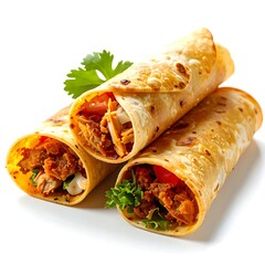 Three delicious, fully-stuffed savory wraps, with a white backdrop