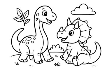 Cute dinosaur friends in cartoon style for kids coloring book