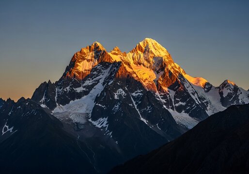 Sunset and sunrise over snowy mountain peaks - Powered by Adobe