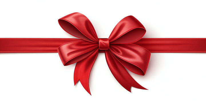 Red Satin Ribbon Bow on White Background red ribbon - Powered by Adobe