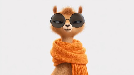 Naklejka premium Cute llama in sunglasses and orange scarf