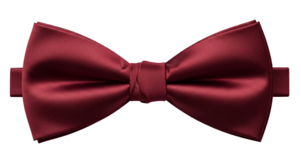Elegant deep red satin bow tie isolated on black background