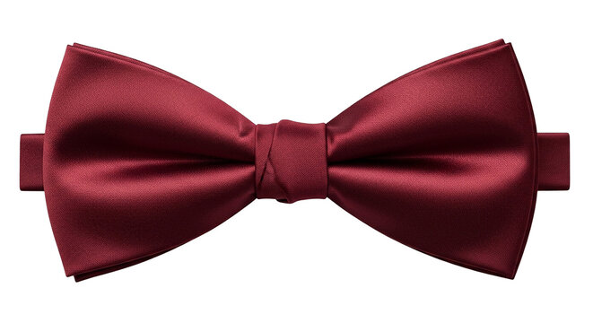 Elegant deep red satin bow tie isolated on black background