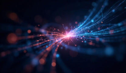 Obraz premium Glowing optical fibers represent digital communication and data transfer in modern networks