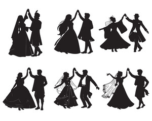 Couple wedding dance silhouette art isolated with background