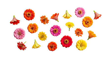 Vibrant assortment of zinnia flowers on a black background