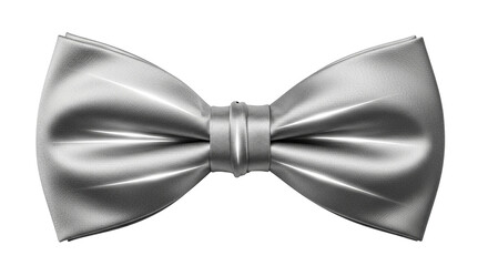Elegant silver satin bow tie isolated on black background