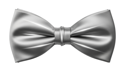 Elegant silver satin bow tie isolated on black background