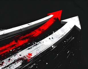 Three stylized arrows, red and white, point towards the upper right