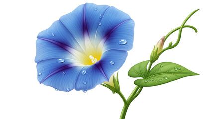 Vibrant blue morning glory flower with water droplets on black background