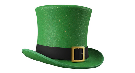 Sparkling green leprechaun hat with gold buckle on black background