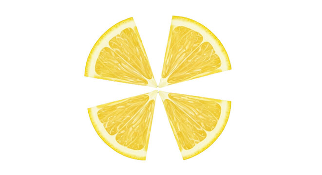 Four bright yellow lemon slices arranged in a symmetrical pattern on black background - Powered by Adobe