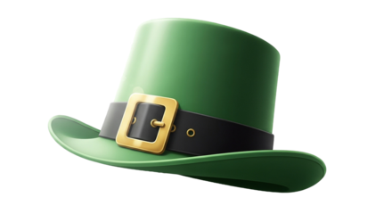 Traditional irish leprechaun hat with gold buckle on black background