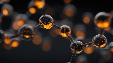 Abstract Molecular Structure With Glowing Spheres on Dark Background Representing Connections and Interactions