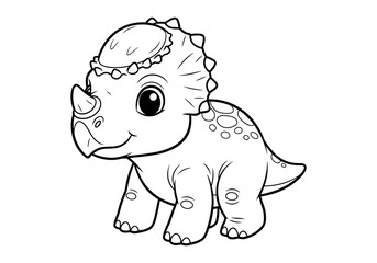 Fototapeta premium Cute baby dinosaur coloring page outline with triceratops design for kids