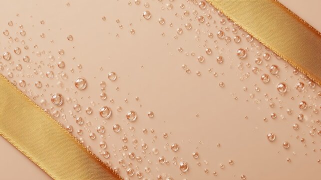 Celebrate Special Occasions With Luxurious Champagne Bubbles and Golden Ribbon Accents on a Peach Background - Powered by Adobe