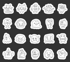 Monster doodle character set showing various quirky fantasy creatures with different emotions and poses for your illustration funny alien mutant friendly and adorable