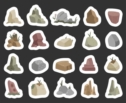 Stone set in scandinavian style presenting diverse natural rocky formations with organic ground features offering perfect resources for illustration and landscape design projects