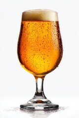 Elegant Glass Of Golden Beer With Bubbles Against White Background Studio Shot