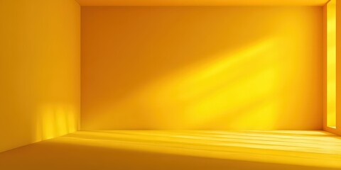 Empty Room with Yellow Walls and Sunlight Casting Shadows Creates a Warm and Abstract Interior Space