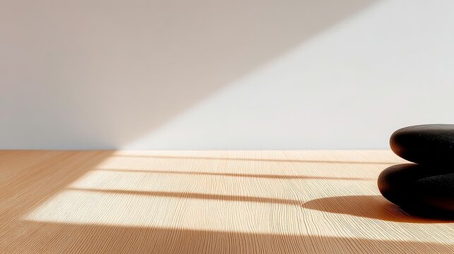 Digital Detox for Stress Relief, Minimalist interior with light and pebbles on the floor.