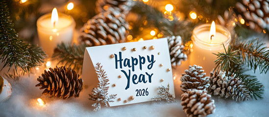 Happy New Year greetings with festive Christmas decorations