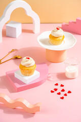 A Cupcake is a small, single-serving cake baked in a small cup-shaped mold, often lined with paper