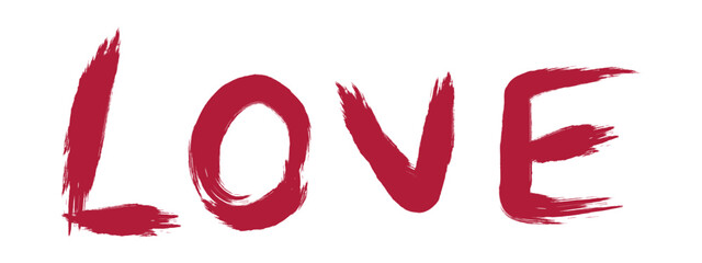 Red brush LOVE lettering isolated on white background
