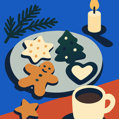 A cup of coffee and cookies. Christmas