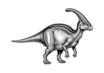 Fototapeta premium Detailed retro style dinosaur artwork with intricate linework and texture