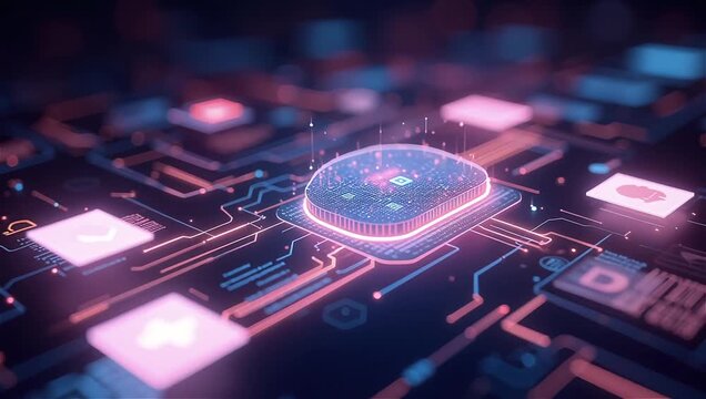 Abstract technological background with microchips and electronic connections on a dark background