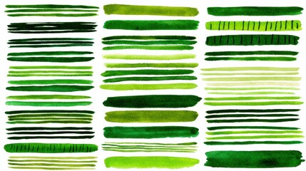 Green Watercolor Stripes Collection With Artistic Handdrawn Textures for Design Projects and Borders