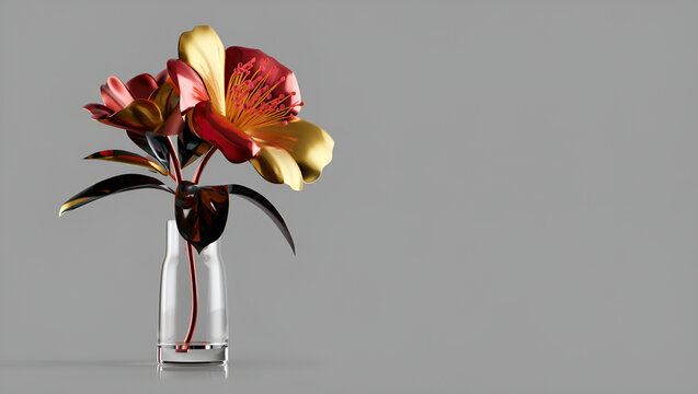 abstract artificial gold shade flower in flower vase, Generative AI