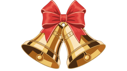 Festive golden Christmas bells with red bow for joyful holiday celebration graphics
