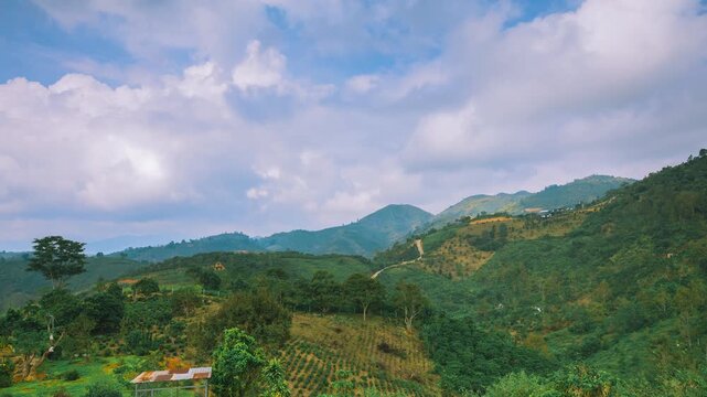 4K Timelapse of Mountain Hills and Moving Clouds in Bao Loc, Vietnam