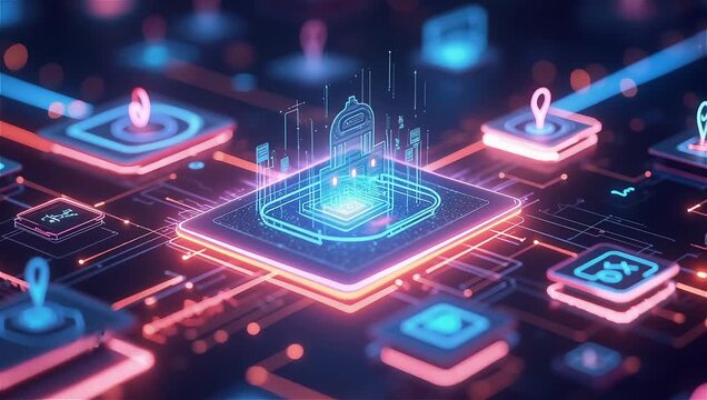 Abstract technological background with microchips and electronic connections on a dark background