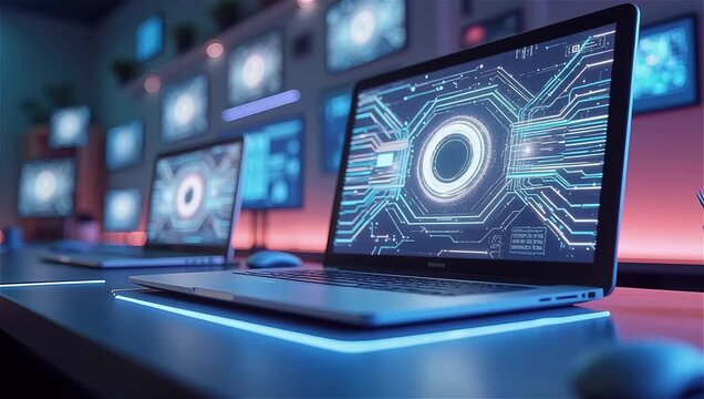 Abstract technological background with microchips and electronic connections on a dark background