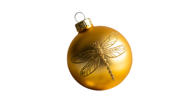 Elegant golden Christmas ornament with dragonfly design, perfect for holiday cheer