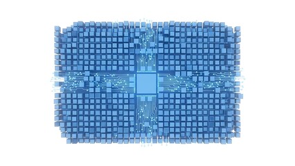 Advanced technology concept with interconnected cubes and central processing unit