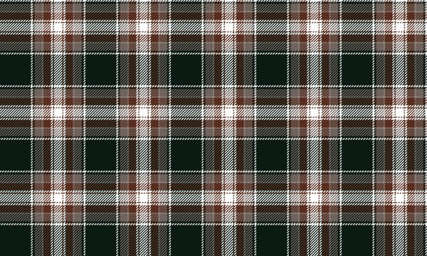 Seamless plaid fabric patterns in dark green, white, and brown for fashionable clothing, adding a striking and interesting touch to skirts, pants, and everyday casual wear.