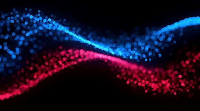 Glowing blue and red wave structure on black background, dynamic contrast.	
