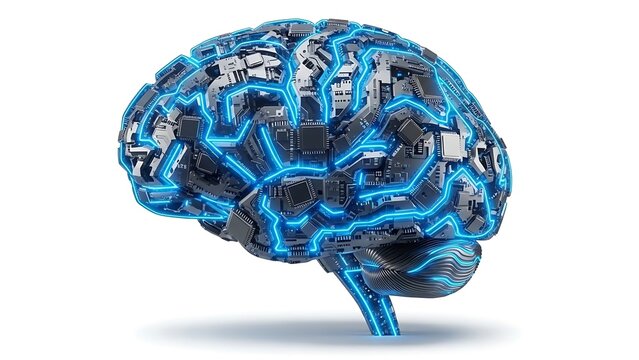 Artificial intelligence concept brain circuit board with glowing blue light