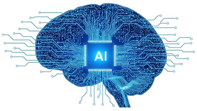 Artificial intelligence concept image with brain and circuit board pattern design