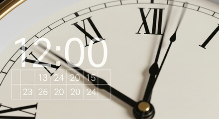 Elegant analog wall clock face with Roman numerals and black hands.