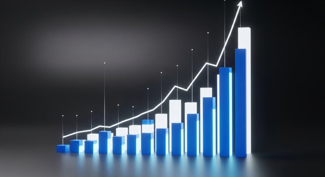 Columns represent data growth, increasing in height from left to right, suggesting a strong positive trend.