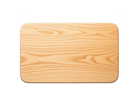 Rectangular light wood cutting board with rounded corner isolated on transparent background - Powered by Adobe