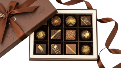 Box of assorted gourmet chocolate truffle candy gift isolated on white isolated on transparent background