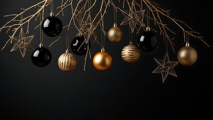 Elegant Christmas Baubles and Stars on Dark Background