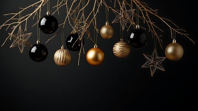 Elegant Christmas Baubles and Stars on Dark Background